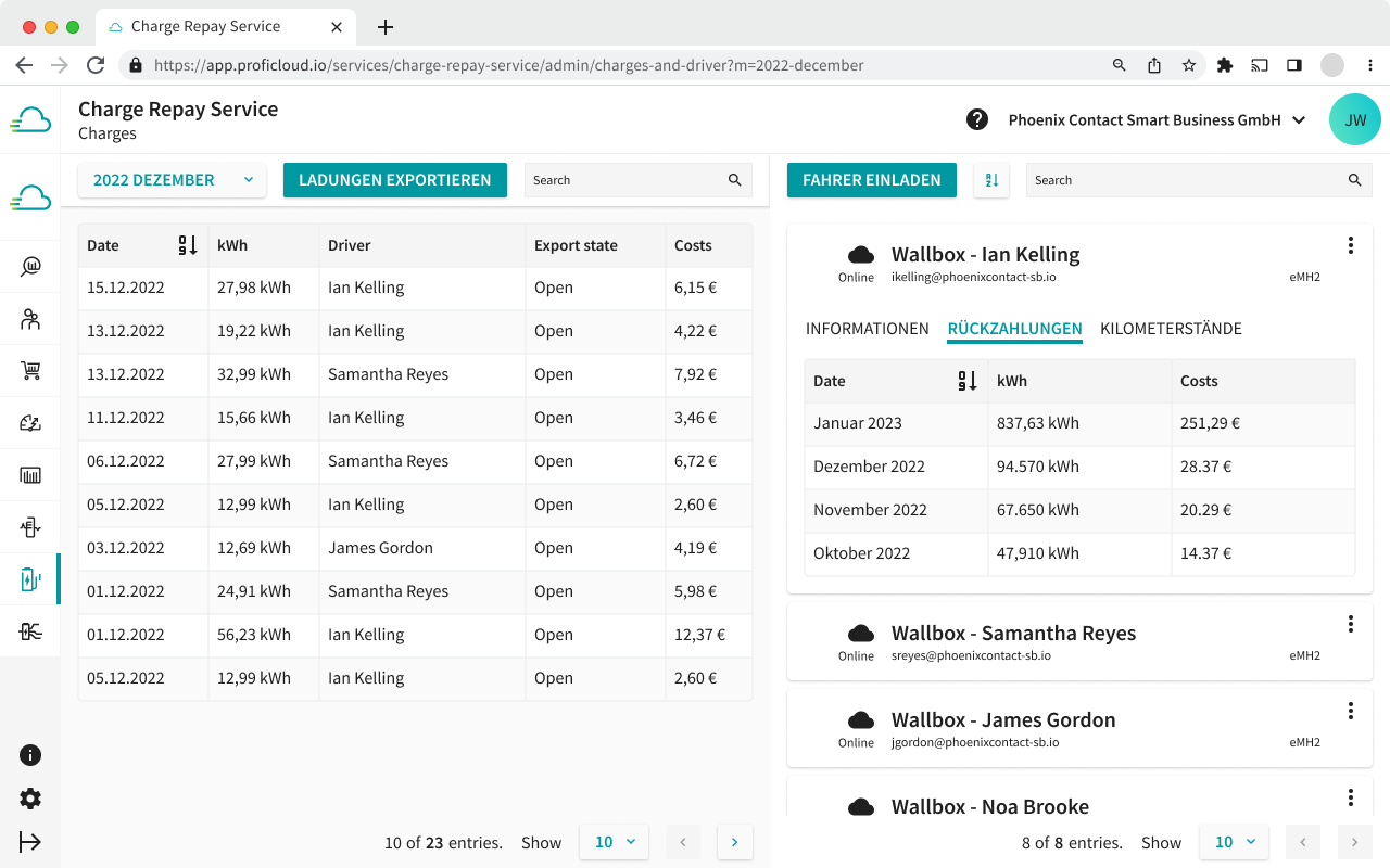 In the Admin view of the Charge Repay service, you always have the option to view the repayments made for individual drivers.